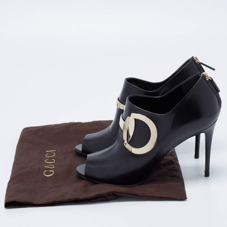 Pre Owned Gucci Black Leather Horsebit Roony Booties Size 39 