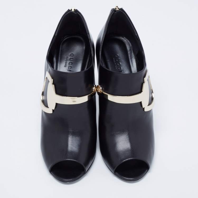Pre Owned Gucci Black Leather Horsebit Roony Booties Size 39 
