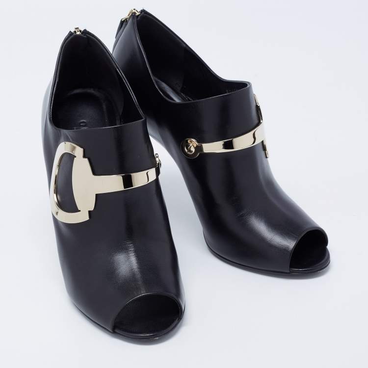 Pre Owned Gucci Black Leather Horsebit Roony Booties Size 39 