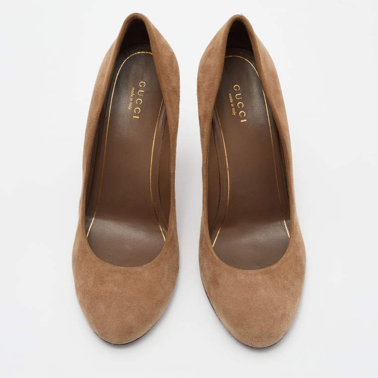 مملوكة مسبقًا Gucci Brown Suede Studded Block Heel Pumps Size 38.5