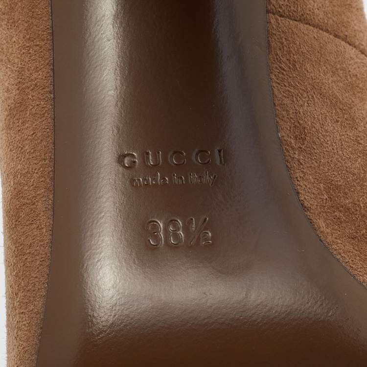مملوكة مسبقًا Gucci Brown Suede Studded Block Heel Pumps Size 38.5