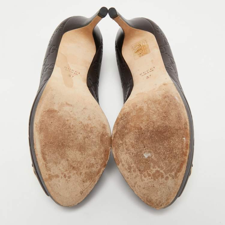 Pre Owned Gucci Brown Guccissima Leather Horsebit Peep Toe Pumps Size 37