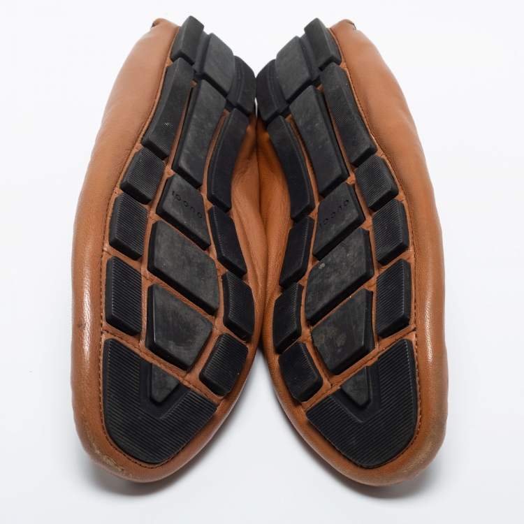 Pre Owned Gucci Brown Leather Bamboo Horsebit Slip on Loafers Size 39.5