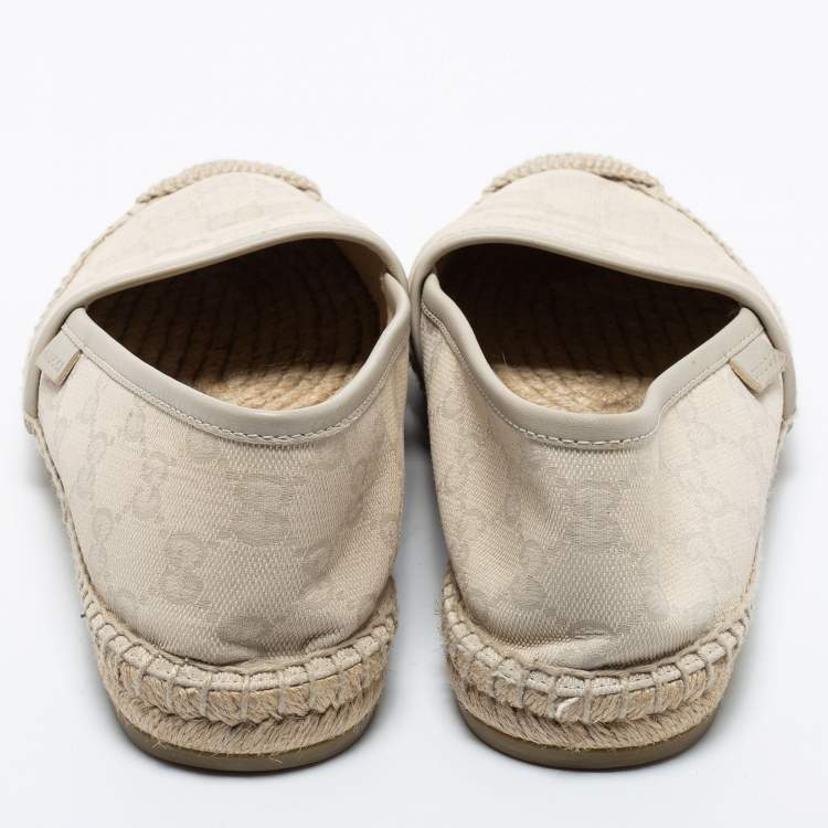 Pre Owned Gucci Cream GG Canvas Espadrilles Flats Size 37.5