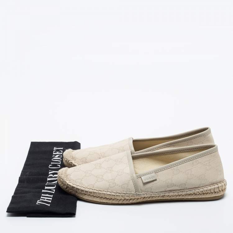 Pre Owned Gucci Cream GG Canvas Espadrilles Flats Size 37.5