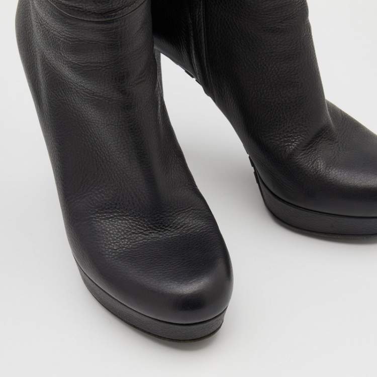 Pre Owned Gucci Black Leather Knee Length Boots Size 38