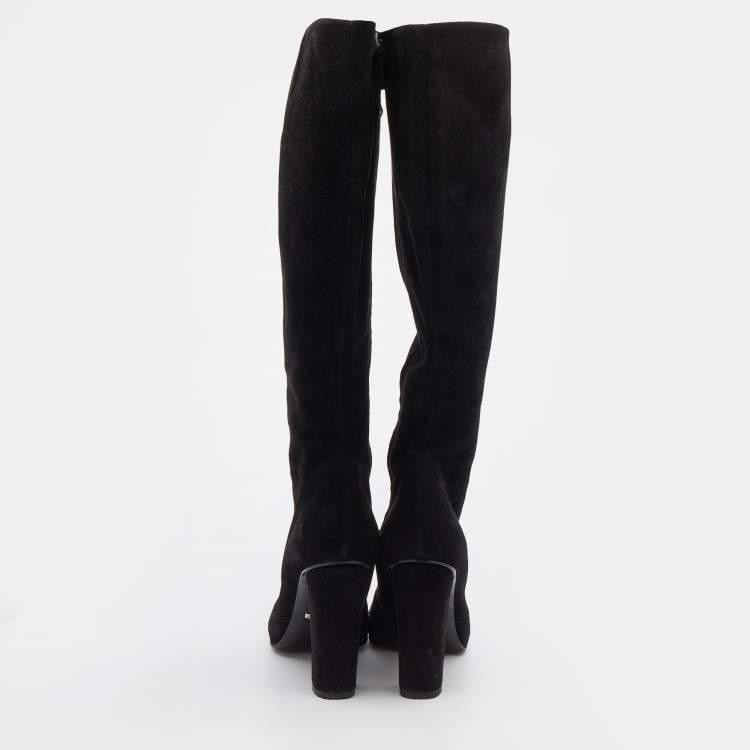 Pre Owned Gucci Black Suede Horsebit Knee Length Boots Size 38