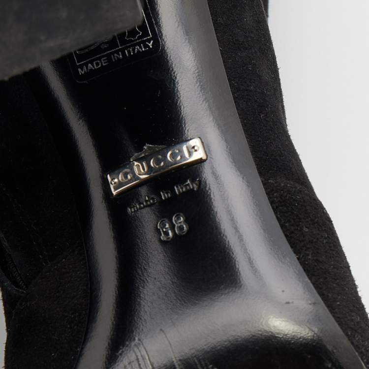 Pre Owned Gucci Black Suede Horsebit Knee Length Boots Size 38