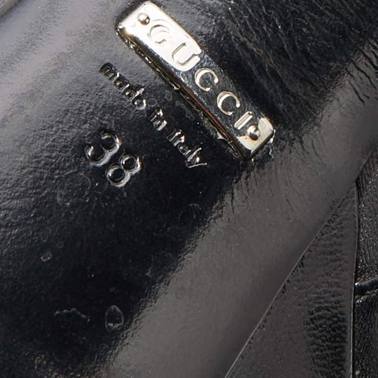 Pre Owned Gucci Black Leather Platform Ankle Length Boots Size 38