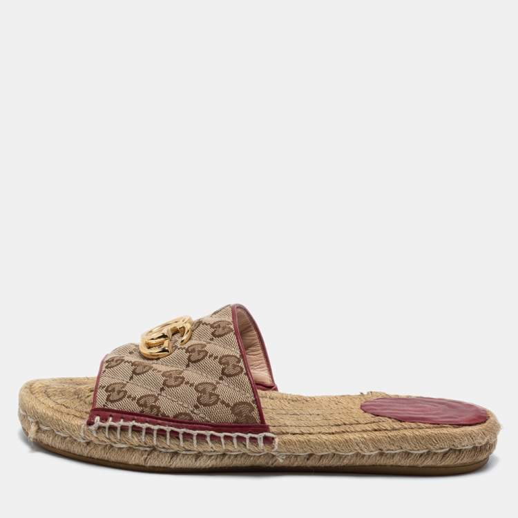 Pre Owned Gucci Beige Canvas GG Espadrilles Flat Sandals  Size 39