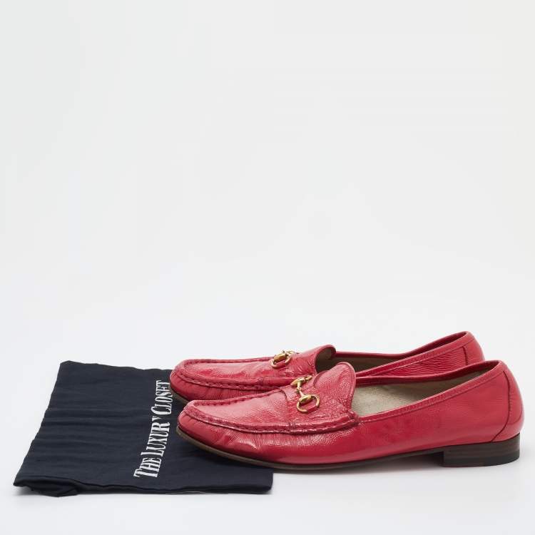 Pre Owned Gucci Pink Patent Leather Horsebit Slip On Loafers Size 42