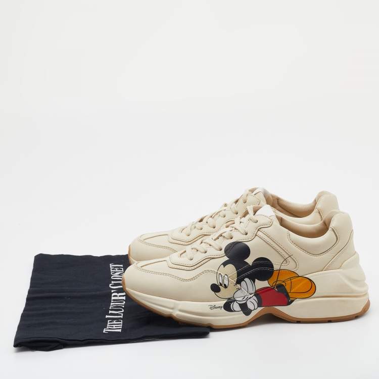 Pre Owned Gucci Off White Leather Rhyton Mickey Mouse Sneakers Size 36.5