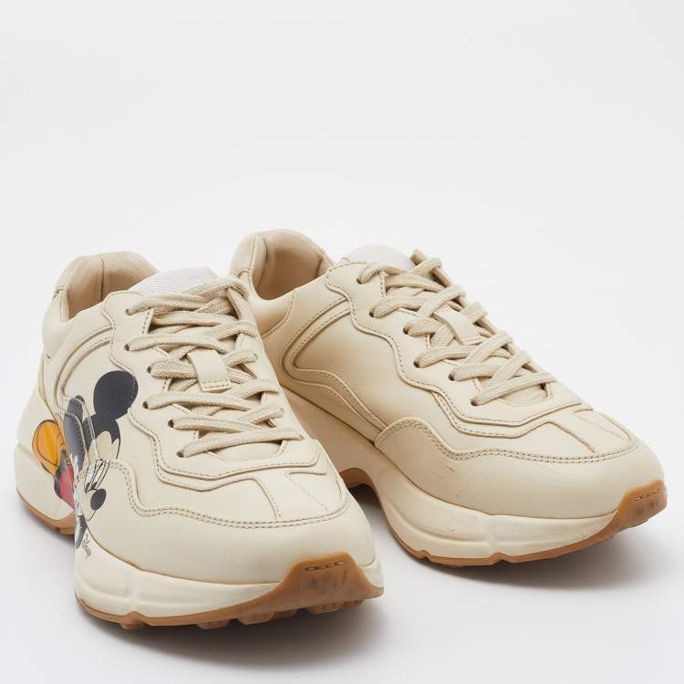 Pre Owned Gucci Off White Leather Rhyton Mickey Mouse Sneakers Size 36.5