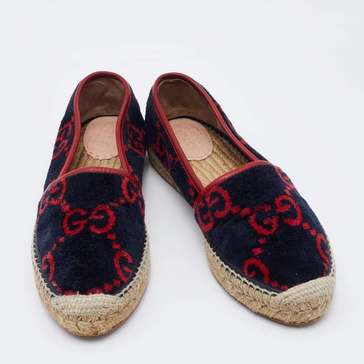 Pre Owned Gucci Navy Blue/Red Wool Espadrille Flats Size 40