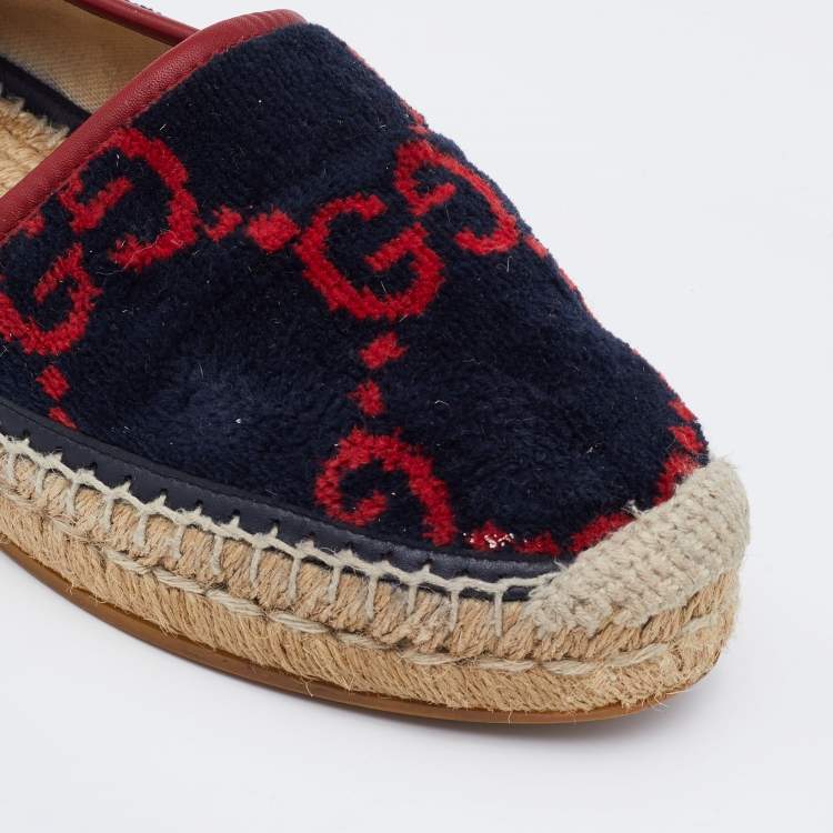 Pre Owned Gucci Navy Blue/Red Wool Espadrille Flats Size 40