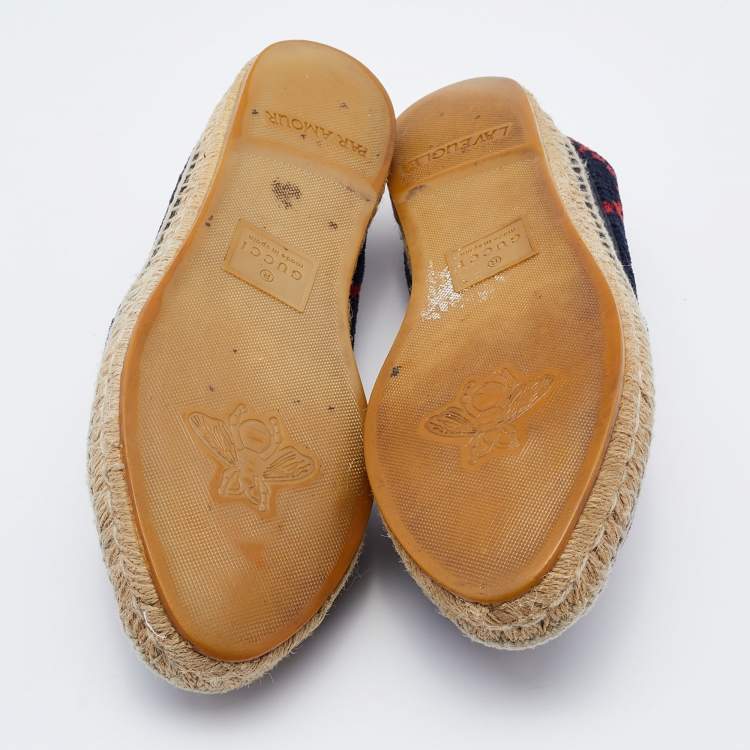 Pre Owned Gucci Navy Blue/Red Wool Espadrille Flats Size 40