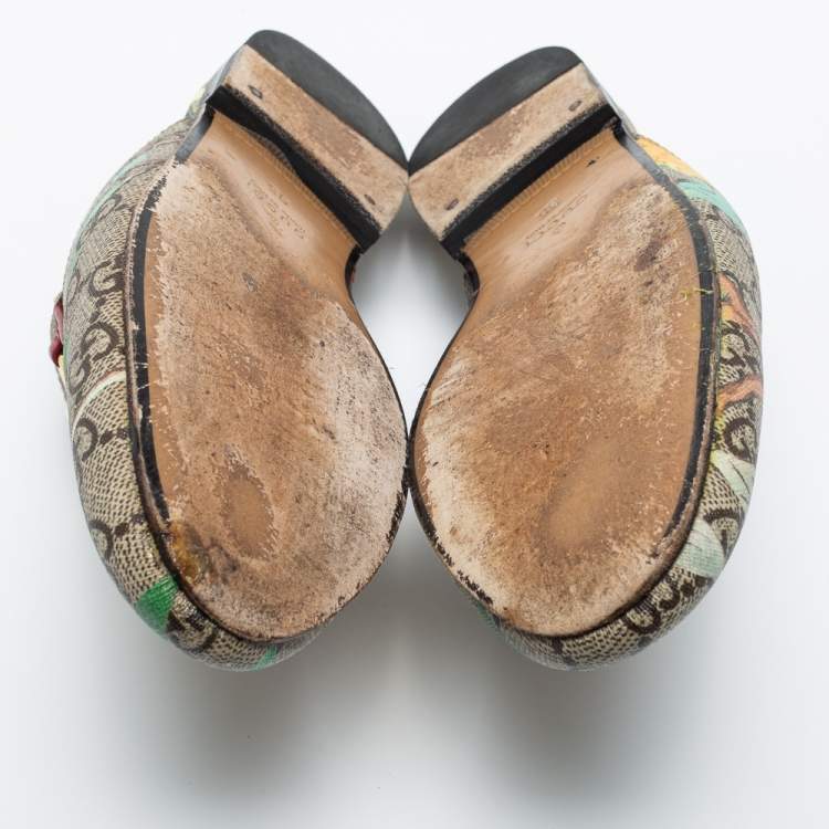 Pre Owned Gucci Multicolor Tian Print GG Supreme Canvas Princetown Flat Mules Size 35