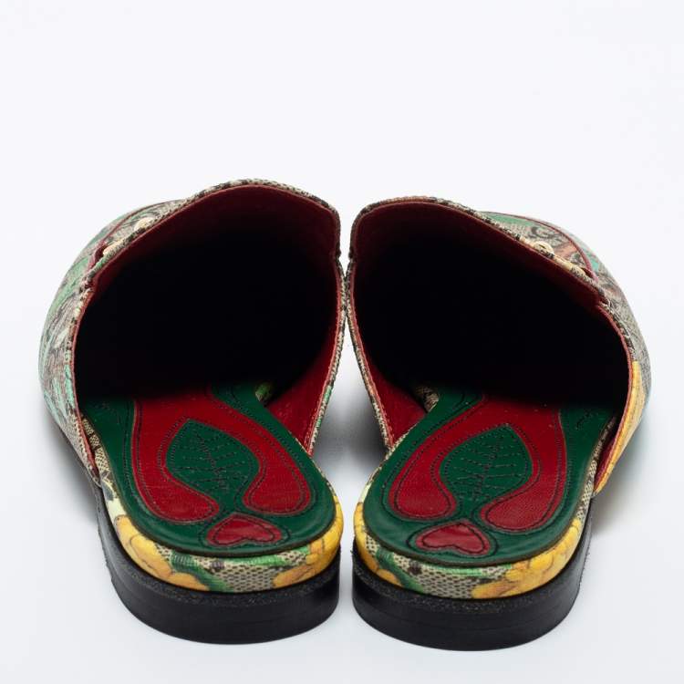 Pre Owned Gucci Multicolor Tian Print GG Supreme Canvas Princetown Flat Mules Size 35