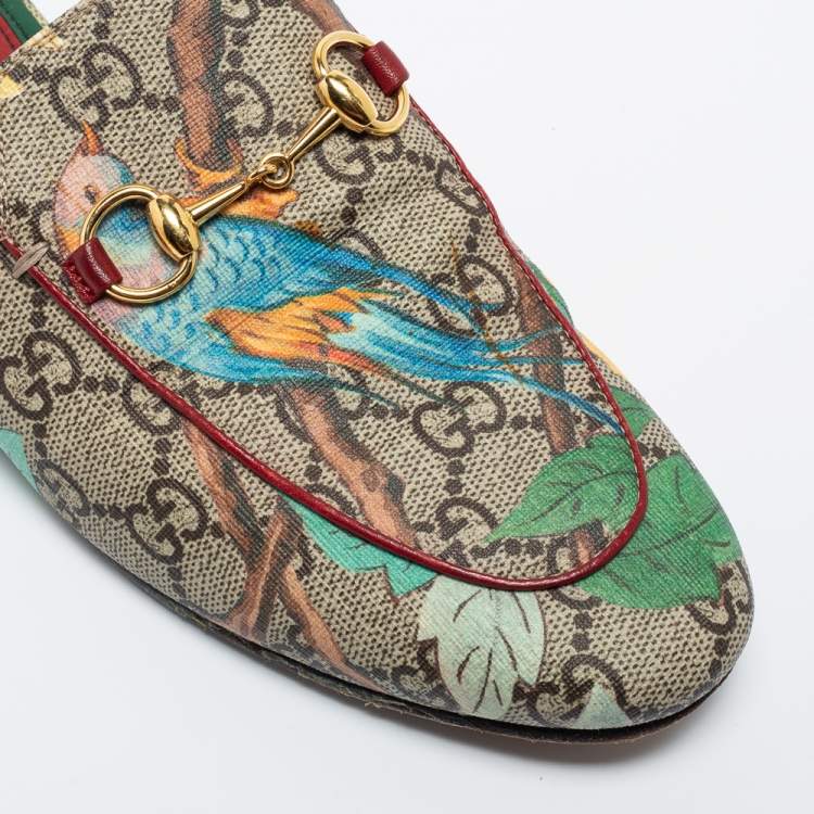 Pre Owned Gucci Multicolor Tian Print GG Supreme Canvas Princetown Flat Mules Size 35