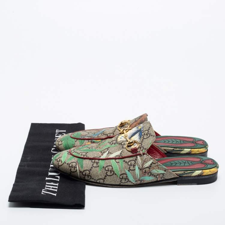 Pre Owned Gucci Multicolor Tian Print GG Supreme Canvas Princetown Flat Mules Size 35