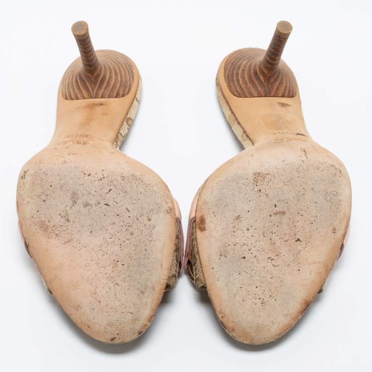 Pre Owned Gucci Beige/Brown GG Canvas Horsebit Slide Sandals Size 35.5
