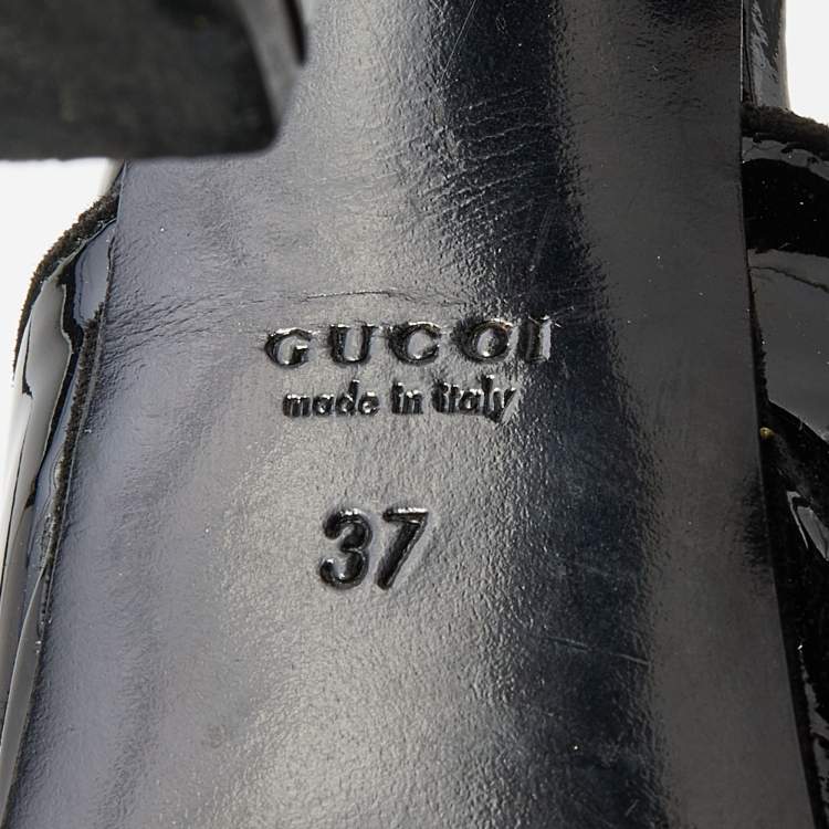 Pre Owned Gucci Black Patent Leather Platform Ankle Strap Pumps Size 37