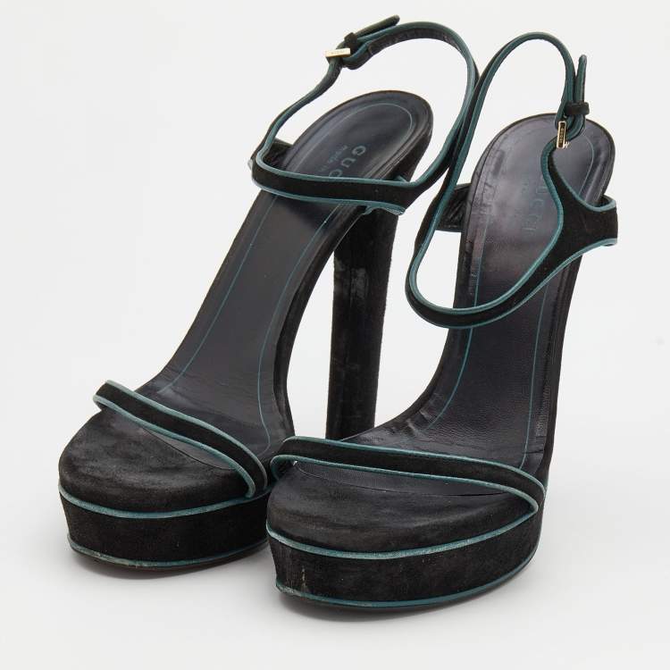 Pre Owned Gucci Black Suede Platform Ankle Strap Sandals Size 37