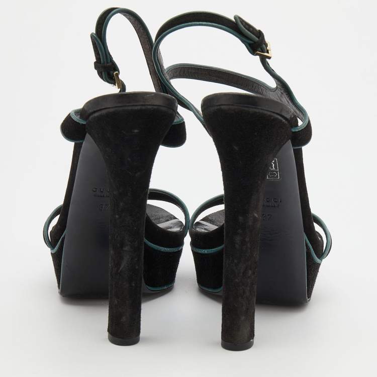 Pre Owned Gucci Black Suede Platform Ankle Strap Sandals Size 37