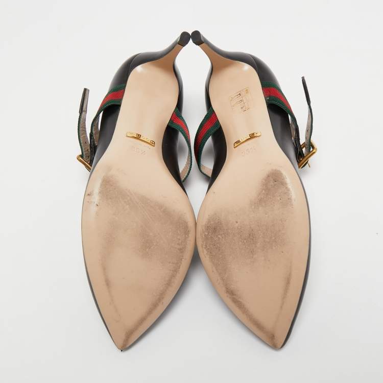 Pre Owned Gucci Black Leather Sylvie Mary Jane Pumps Size 35.5
