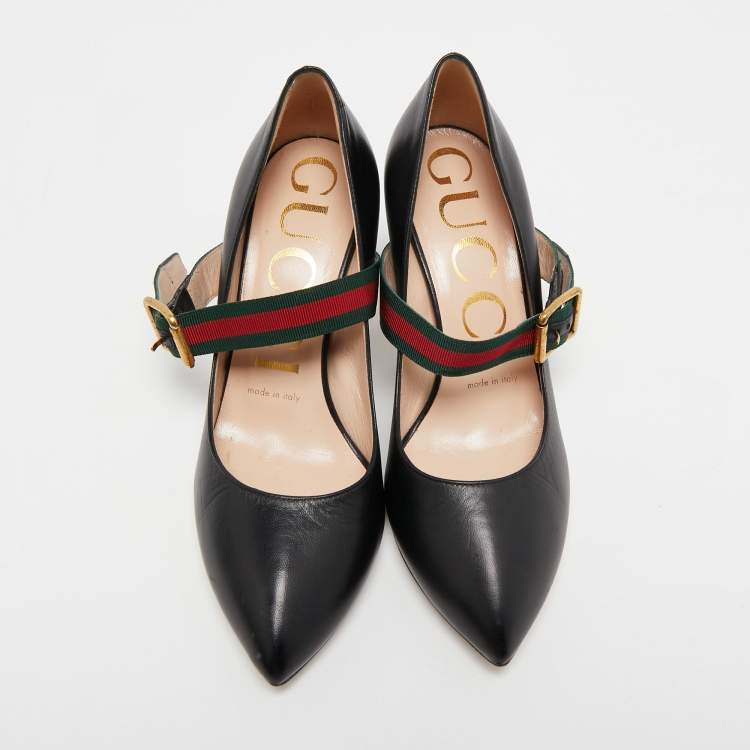 Pre Owned Gucci Black Leather Sylvie Mary Jane Pumps Size 35.5