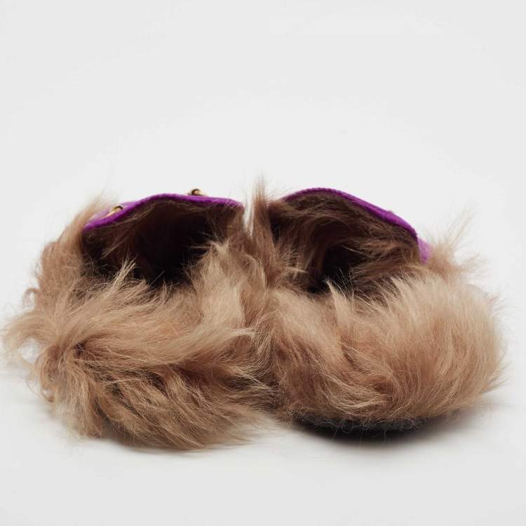 Pre Owned Gucci Purple Fur and Velvet Princetown Mules Size 39