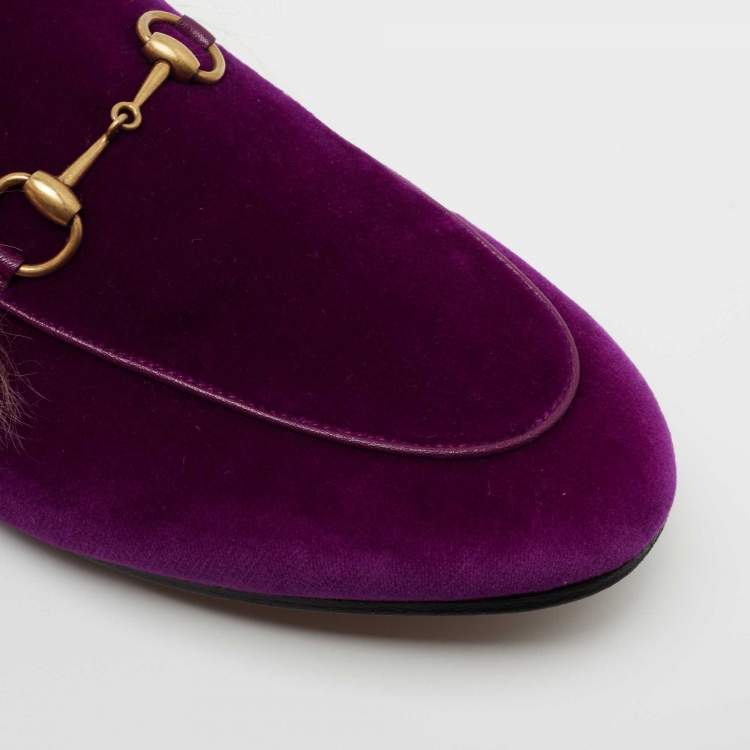 Pre Owned Gucci Purple Fur and Velvet Princetown Mules Size 39