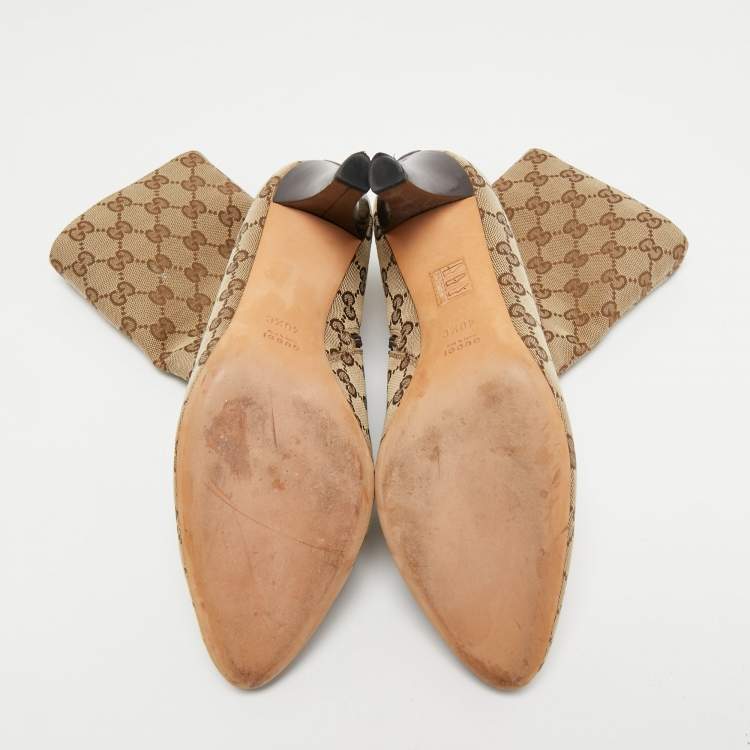 مملوكة مسبقًا Gucci Brown/Beige GG Canvas Mid Calf Boots Size 40.5