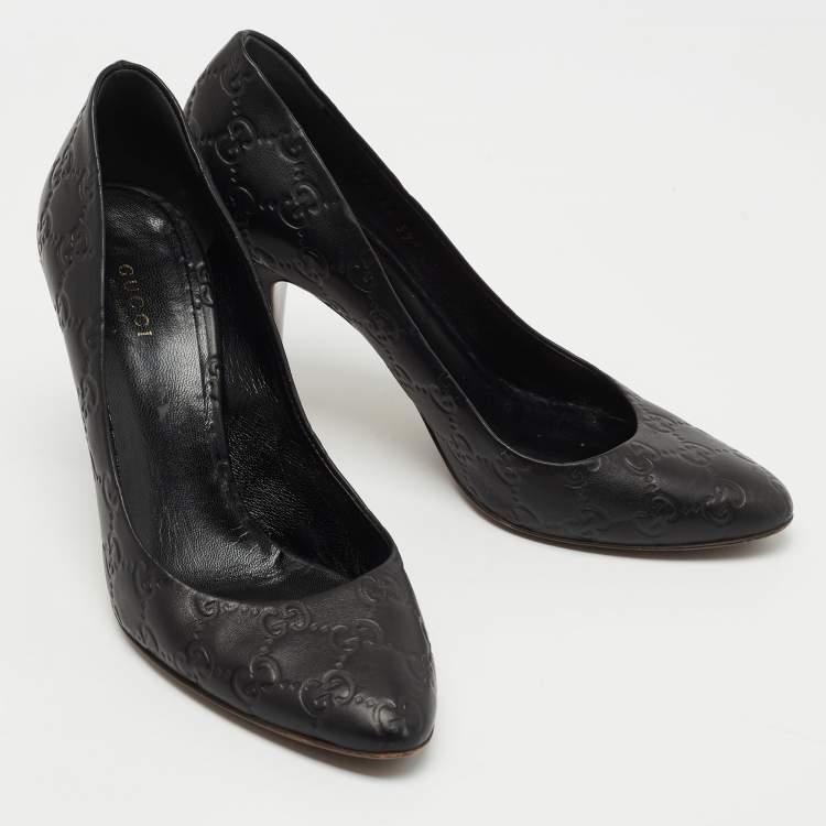Pre Owned Gucci Black Guccissima Leather Pumps Size 39