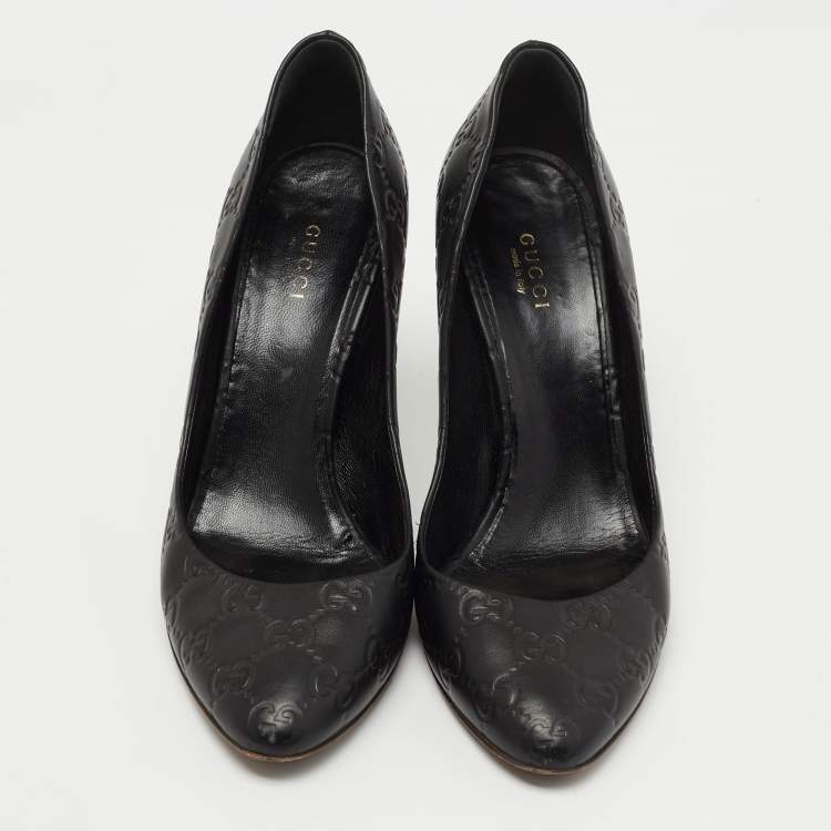 Pre Owned Gucci Black Guccissima Leather Pumps Size 39
