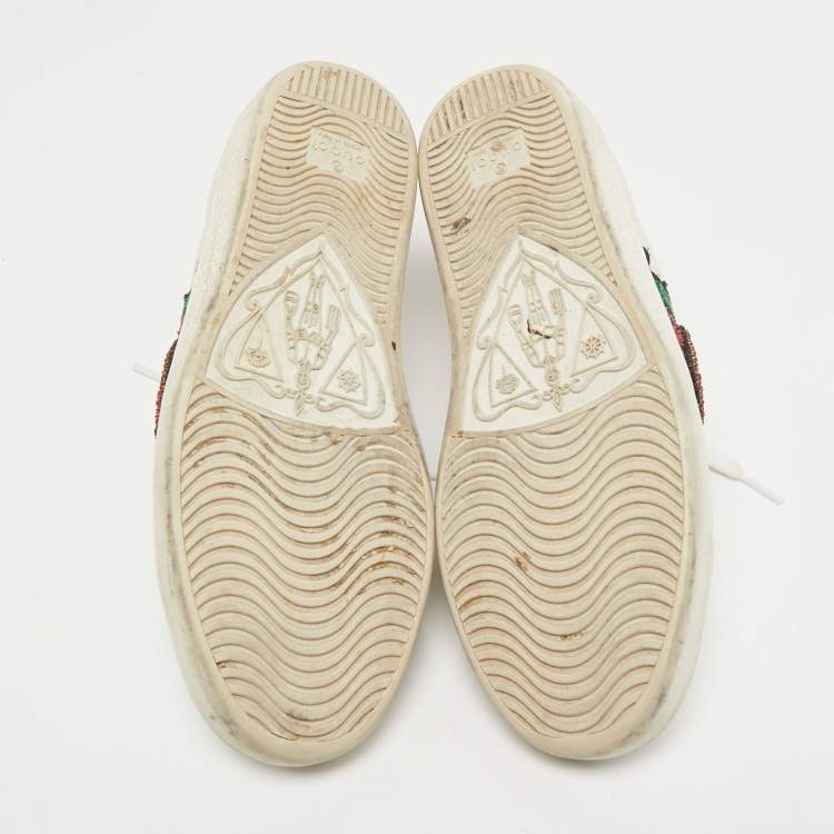 Pre Owned Gucci White Leather Embellished Lip Ace Sneakers Size 37