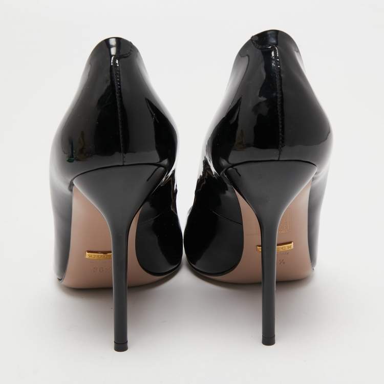 Pre Owned Gucci Black Patent Leather Bow Pumps Size 38.5
