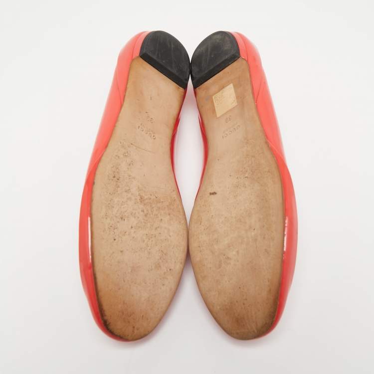 Pre Owned Gucci Orange Patent Leather Horsebit Ballet Flats Size 39