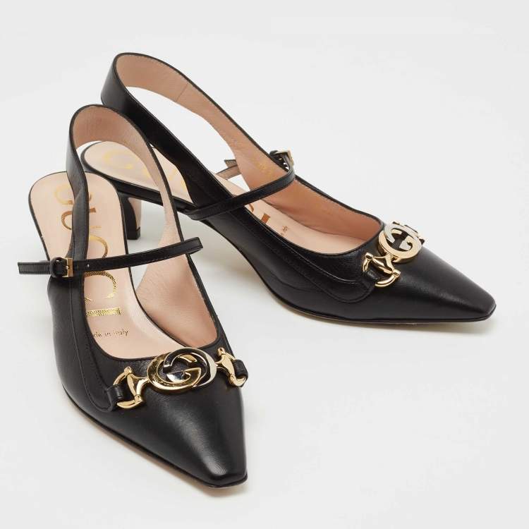 Pre Owned Gucci Black Leather Decollete Slingback Zumi Pumps Size 35
