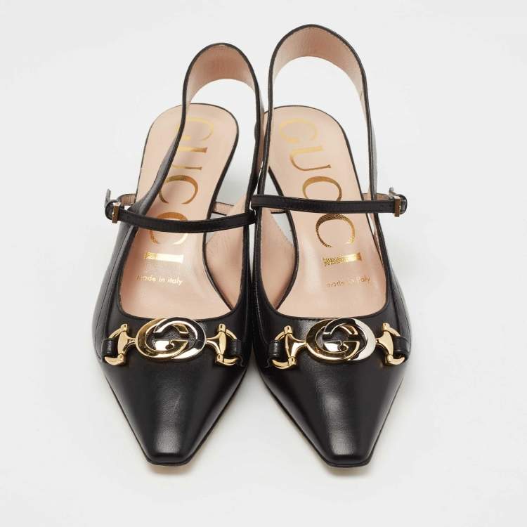Pre Owned Gucci Black Leather Decollete Slingback Zumi Pumps Size 35