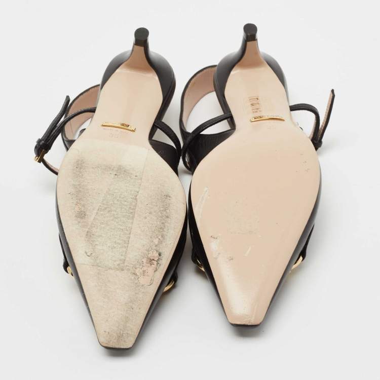 Pre Owned Gucci Black Leather Decollete Slingback Zumi Pumps Size 35