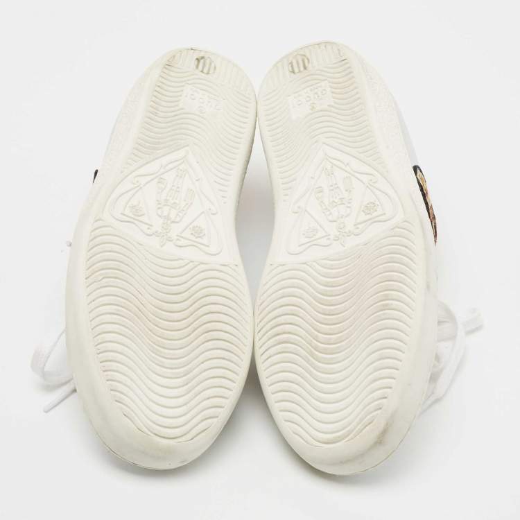 Pre Owned Gucci Silver Leather Embroidered Ace Sneakers Size 35