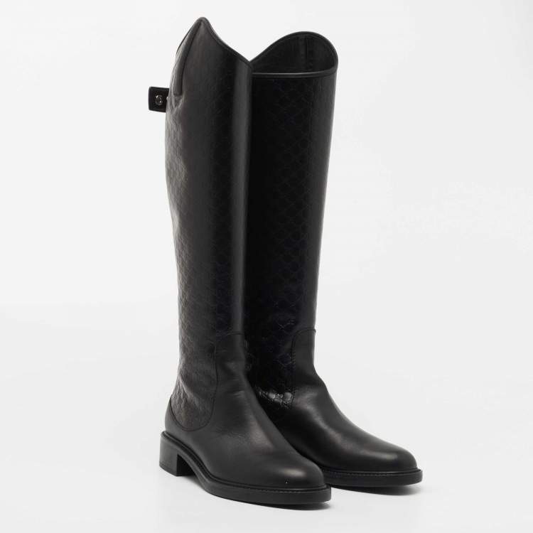 Pre Owned Gucci Black Micro Guccissima Leather Boots Size 35.5