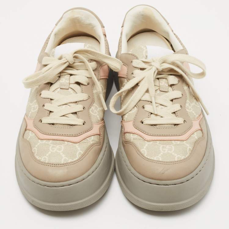 Pre Owned Gucci Multicolor Leather and Canvas Chunky B Sneakers Size 40