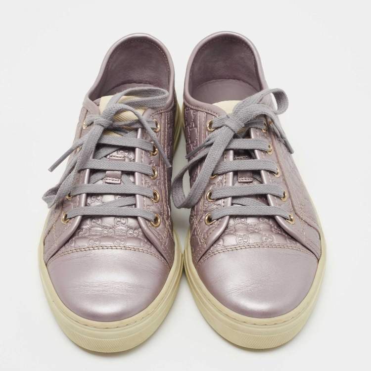 Pre Owned Gucci Metallic Light Purple Guccissima Leather Low Top Sneakers Size 35.5
