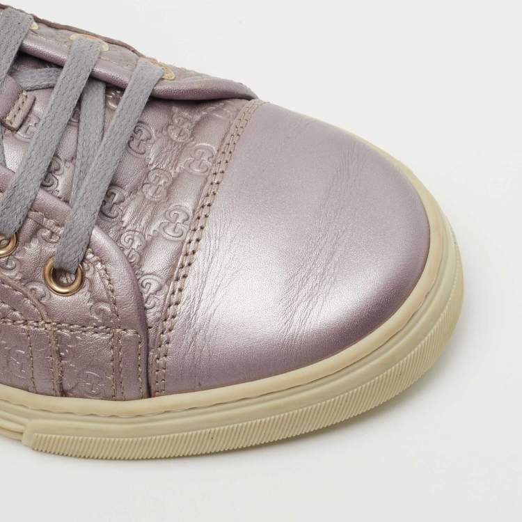 Pre Owned Gucci Metallic Light Purple Guccissima Leather Low Top Sneakers Size 35.5