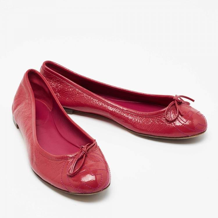 Pre Owned Gucci Pink Patent Leather Ballet Flats Size 37