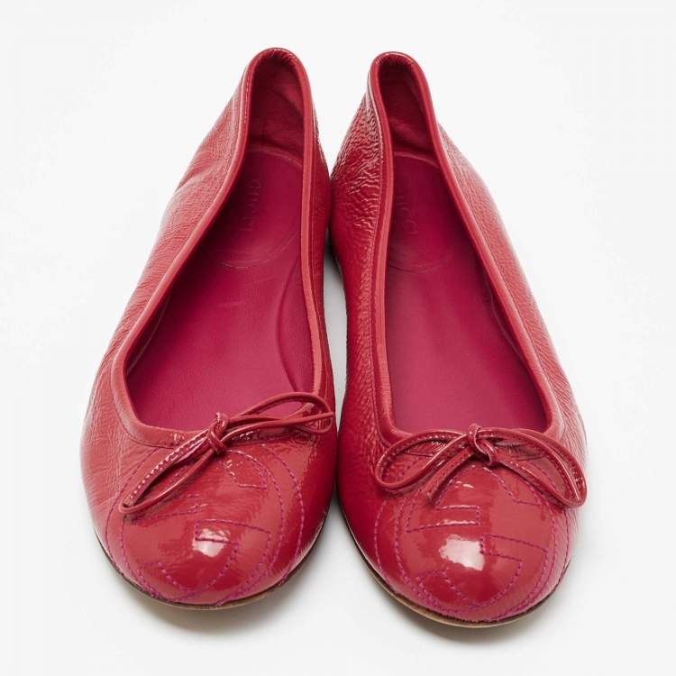 Pre Owned Gucci Pink Patent Leather Ballet Flats Size 37