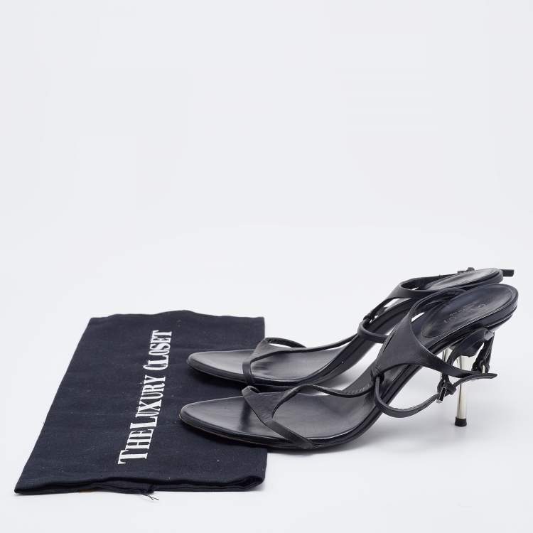 Pre Owned Gucci Black Leather Strappy Sandals Size 37.5