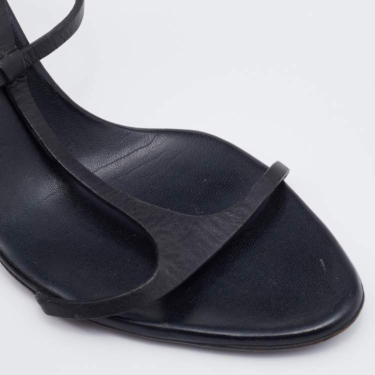 Pre Owned Gucci Black Leather Strappy Sandals Size 37.5